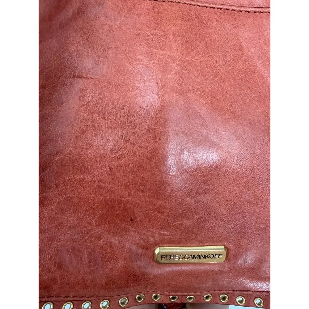 VTG Burnt Orange Leather Studded Crossbody Bag Boho Saddle Purse Rebecca Minkoff